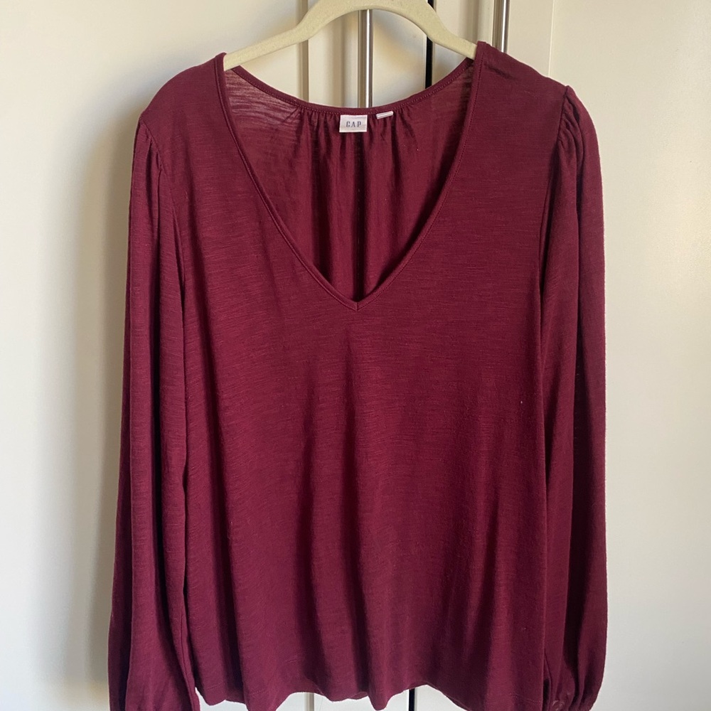 GAP Red Relaxed Long Sleeve Blouse